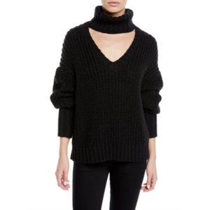 Cinq a Sept Adia Cut Out Turtleneck Sweater Black Knit Wool Blend Size Small